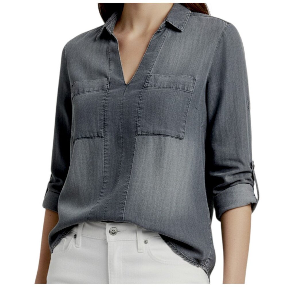 Anthropologie Cloth & Stone Tencel Button Down Shirt Gray Size S
